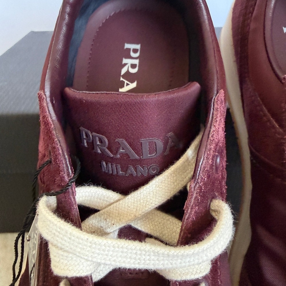 Prada Milano 2EE364 Men Dark Red Suede Fabric Downtown Sneakers shoes UK 9 - Picture 6 of 16